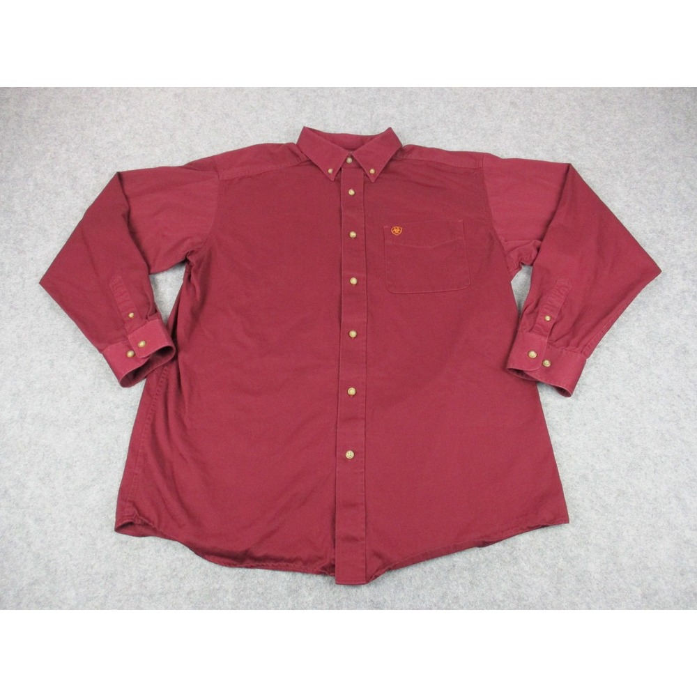 Ariat Shirt Mens Large Red Button Down Pocket Embroidered Long Sleeve Cowboy